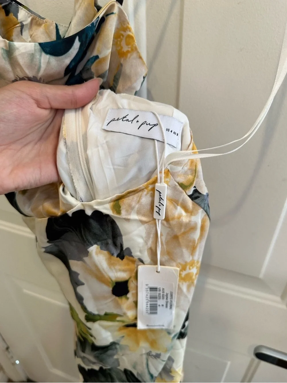Petal & Pup Cream Floral Spaghetti Strap Maxi Dress with Green and Gray Accents